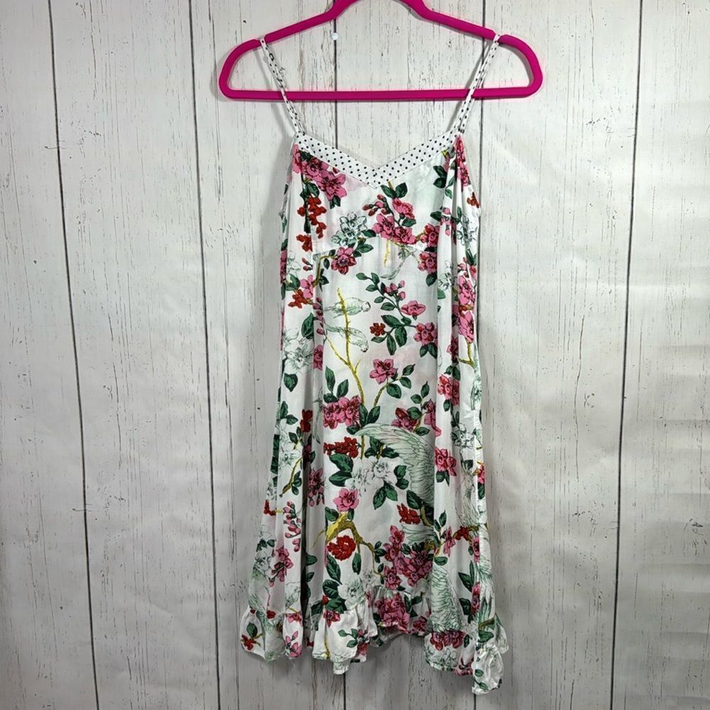 Anthropologie Floral Slip Mini Dress Cottagecore Polka Dot Strap XS Romantic